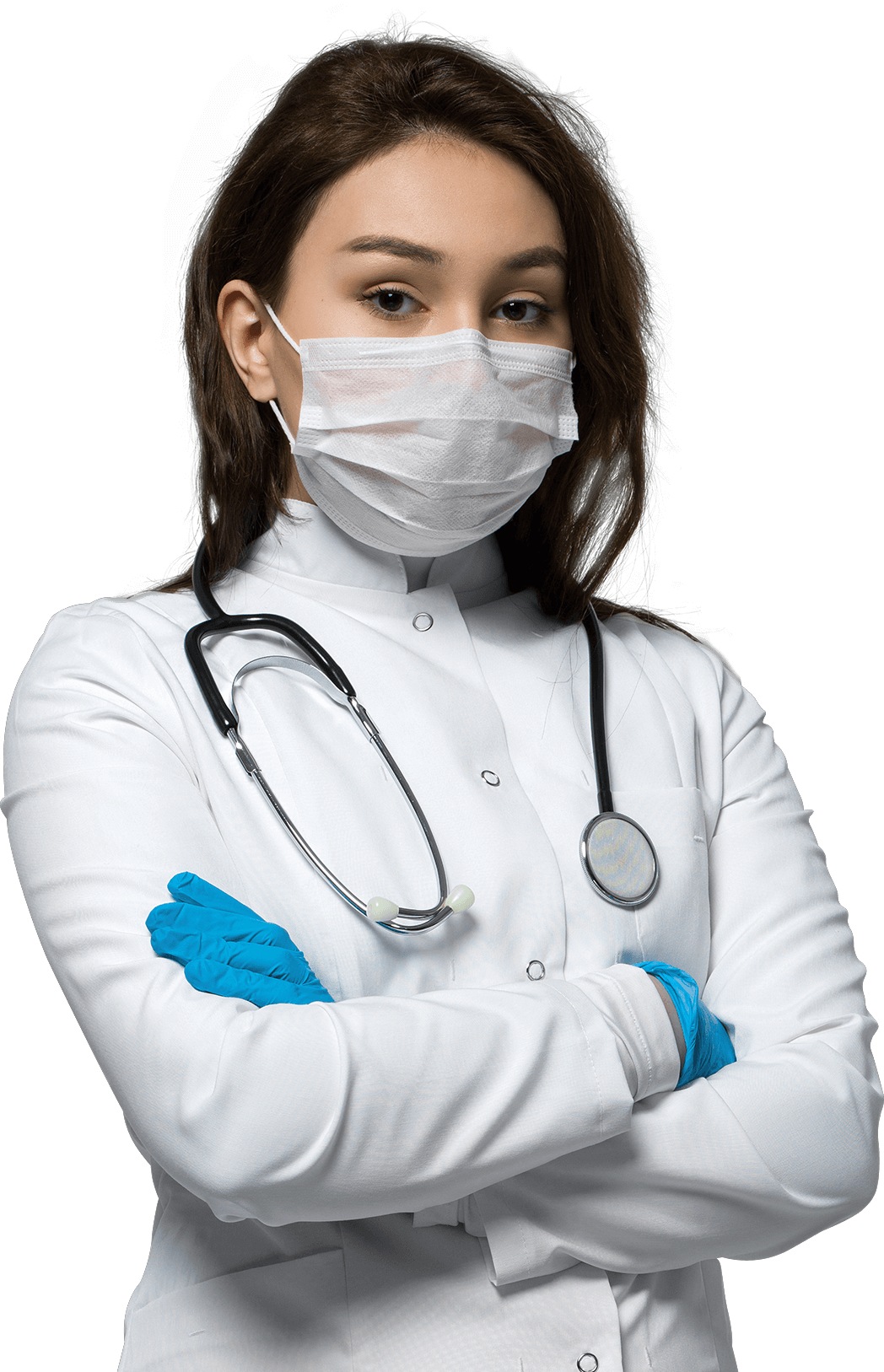Medical professional wearing gloves and mask, focused on Revenue Cycle Management Services in California.