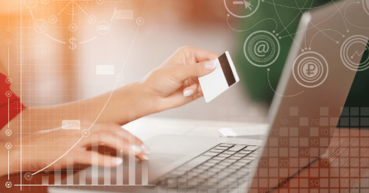 female hand holding a card, concept of online payment processing