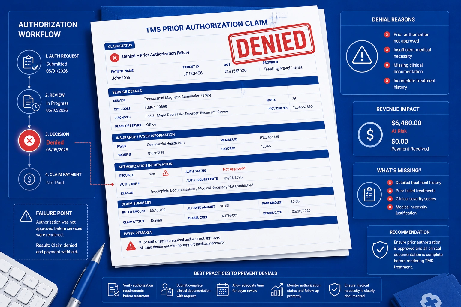 TMS prior authorization denied claim example