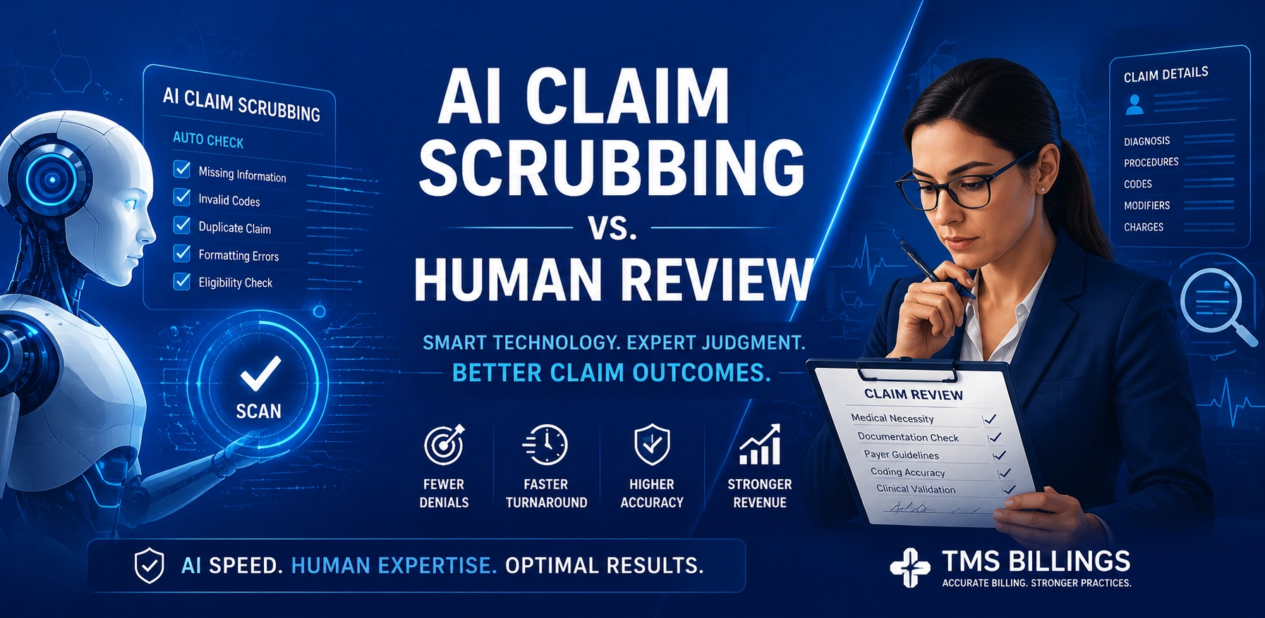 AI claim scrubbing vs human review 2026