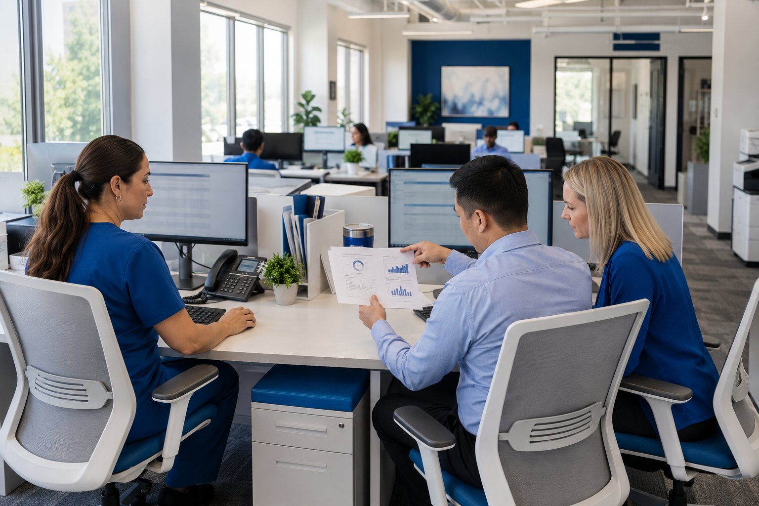Revenue cycle management team analyzing ICD-10 codes for urgent care claim submission to reduce denials and improve reimbursement rates