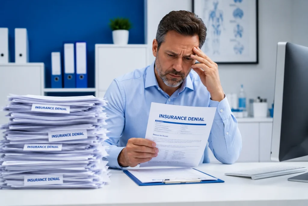Medical billing errors New York — practice owner reviewing denied insurance claims