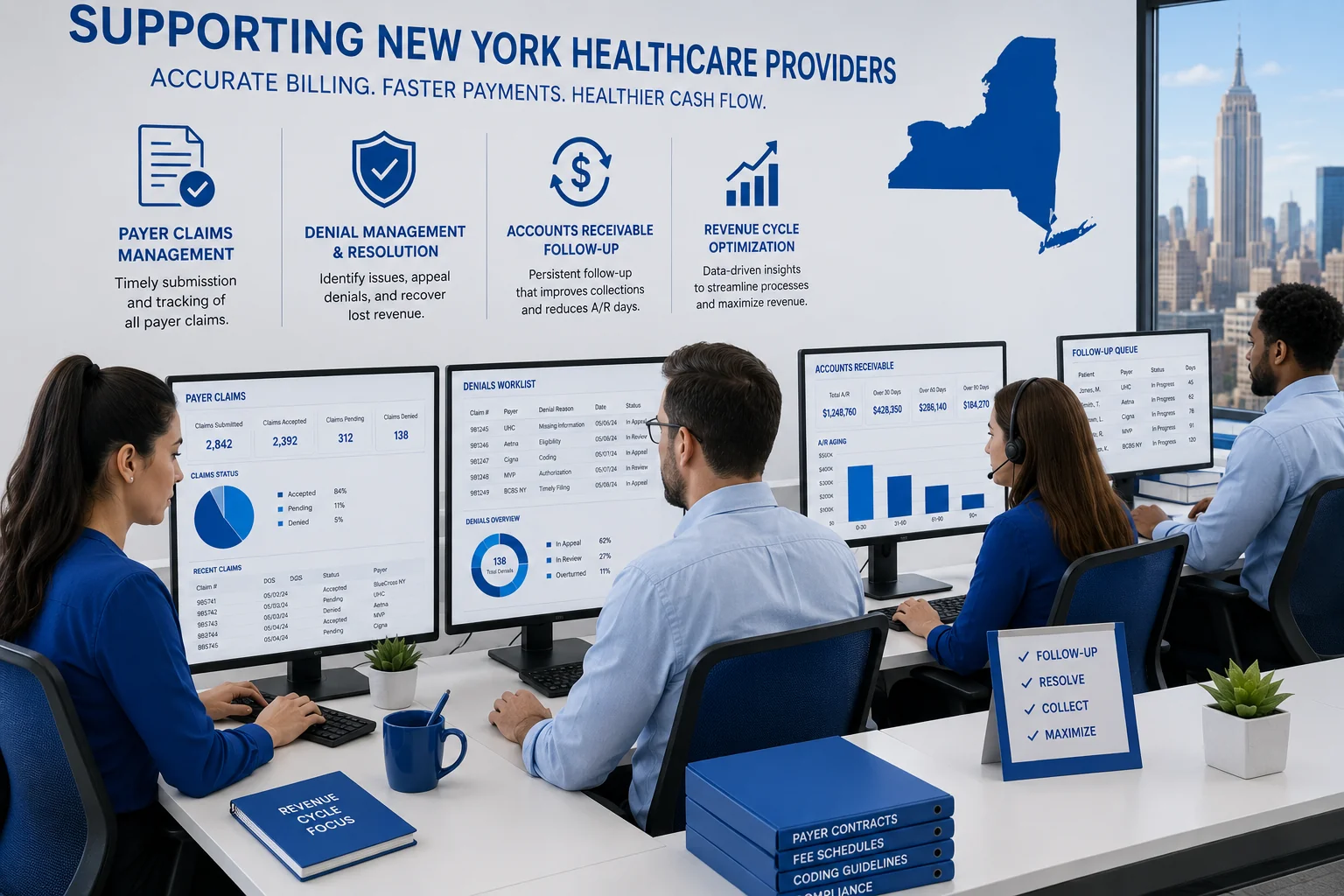 Outsource medical billing New York team managing insurance claims and payer follow-up