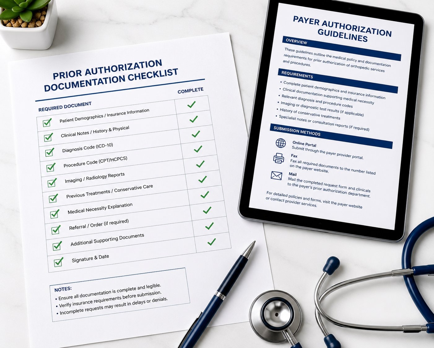 orthopedic billing best practices checklist for prior authorization documentation in 2026