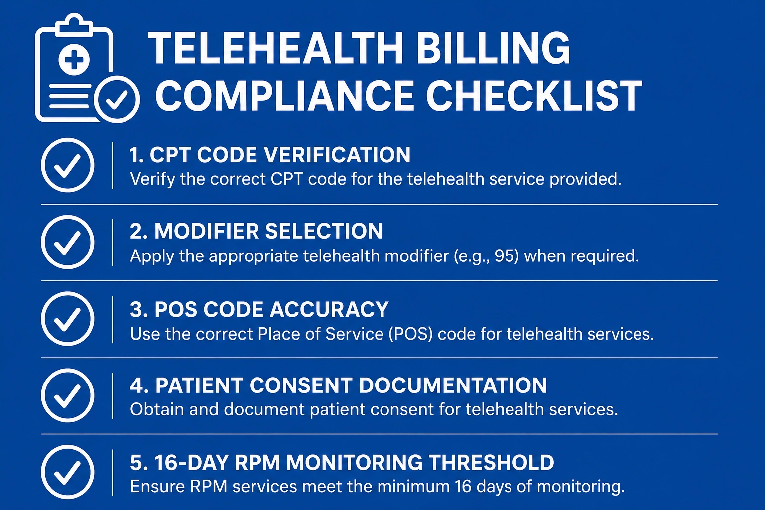 Telehealth and RPM billing compliance checklist for practices
