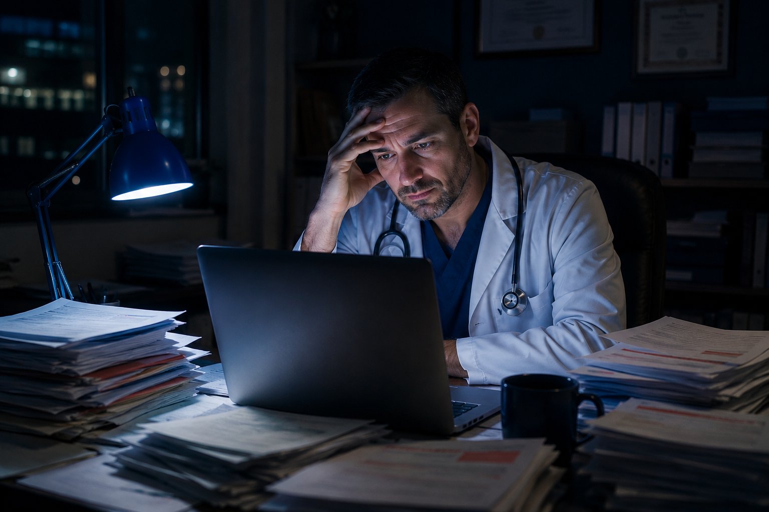 physician reviewing financial revenue loss from chronic downcoding errors in internal medicine practice billing