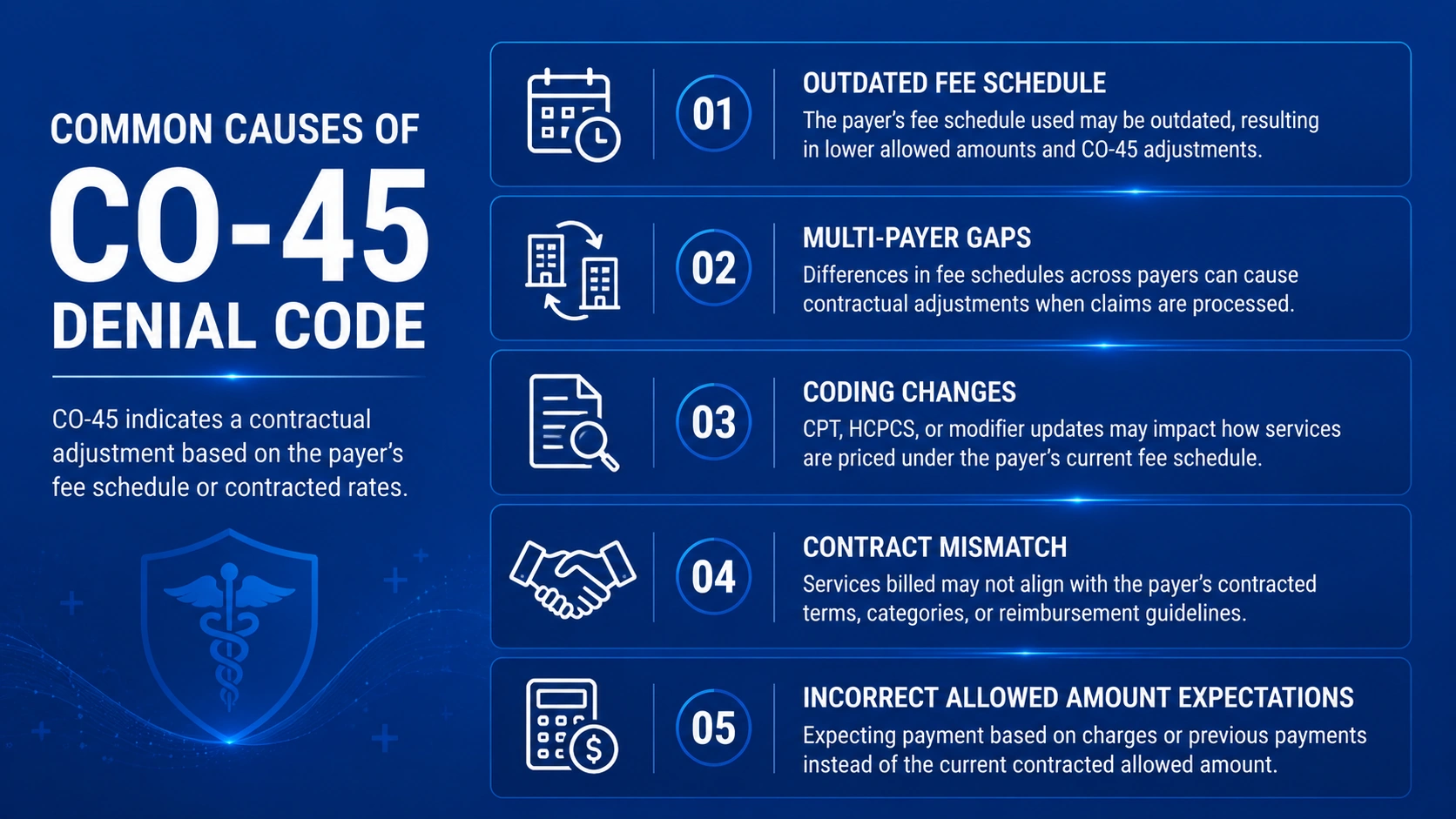common causes of CO-45 denial code