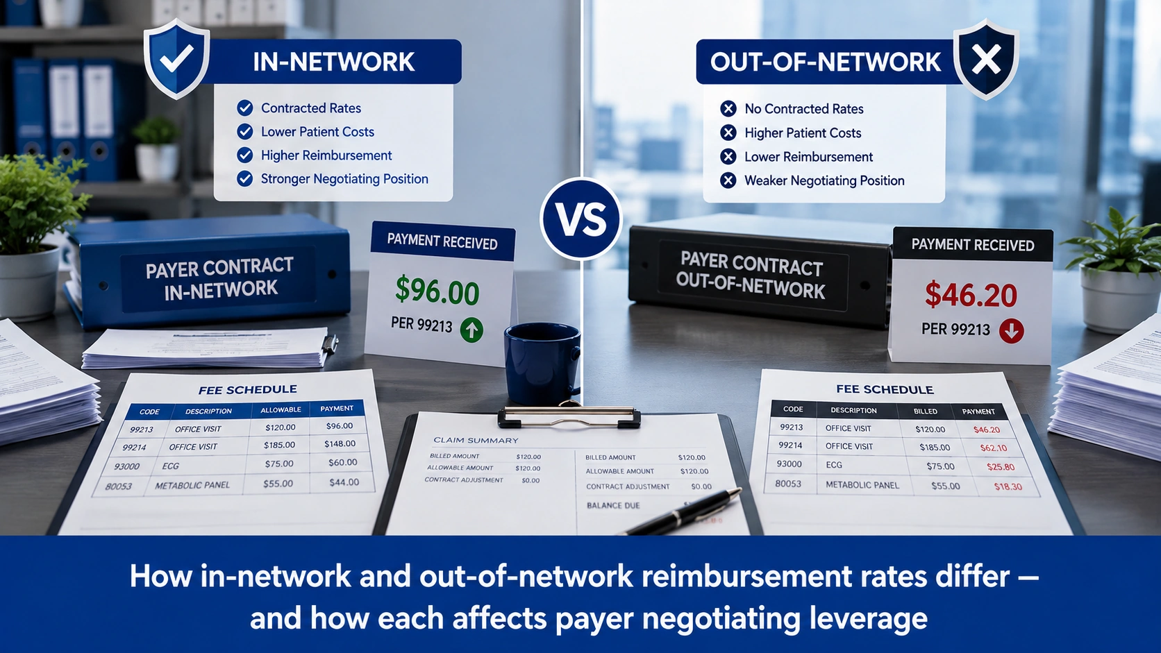 How in-network and out-of-network reimbursement rates differ — and how each affects payer negotiating leverage