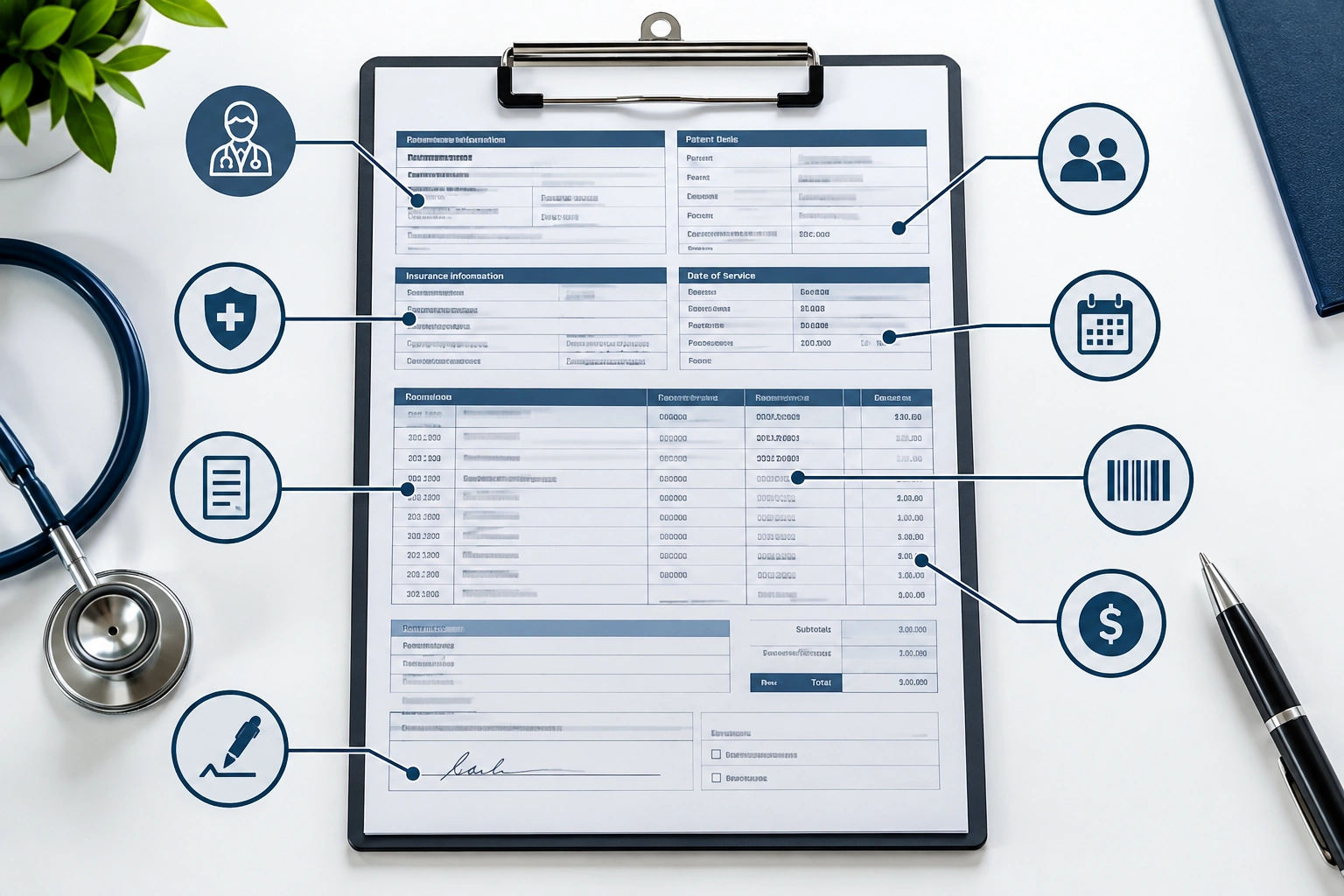 Key components of a superbill in medical billing
