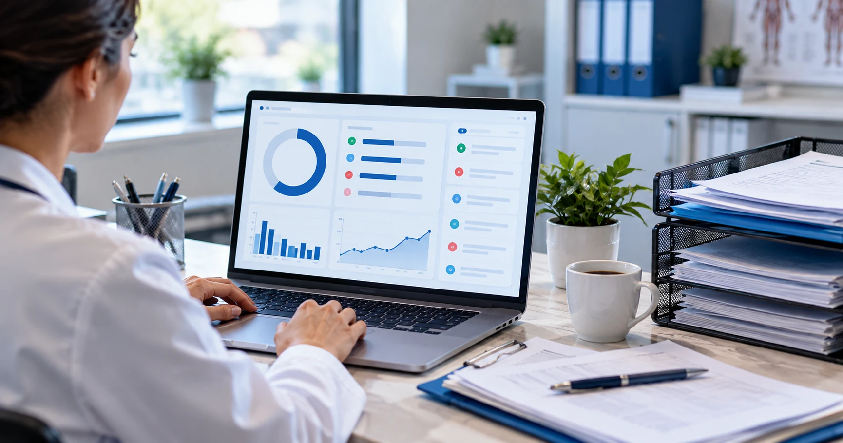 Clean claim rate dashboard on a small practice billing desk