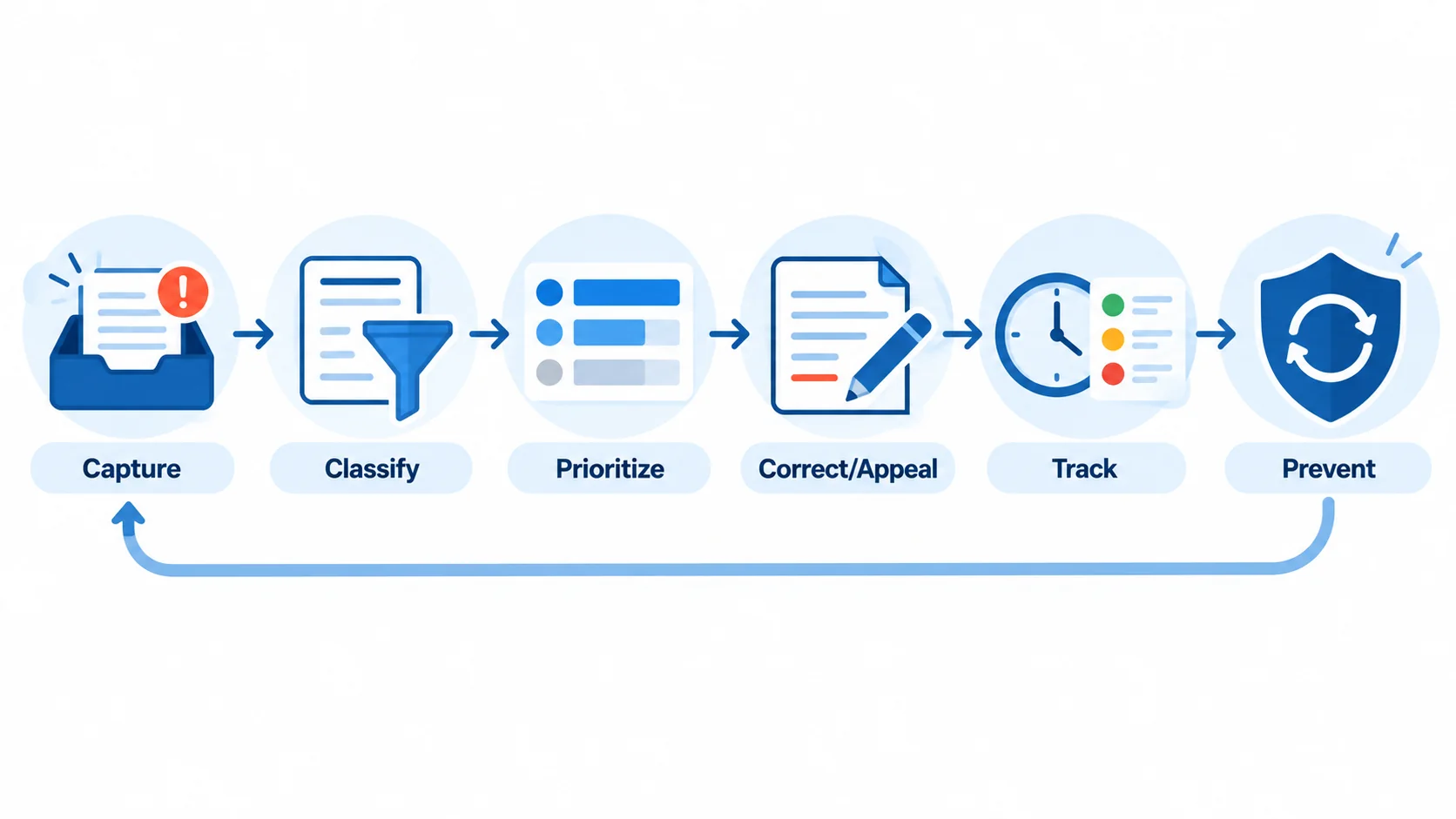 Denial management workflow steps from denial capture to prevention