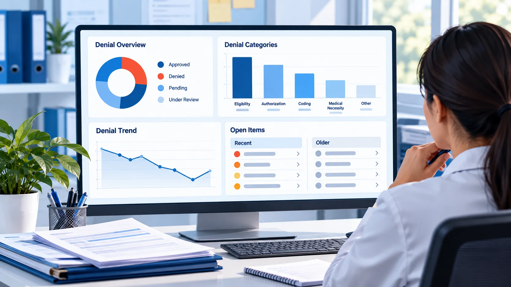 Denial rate and appeal tracking dashboard for a small medical practice