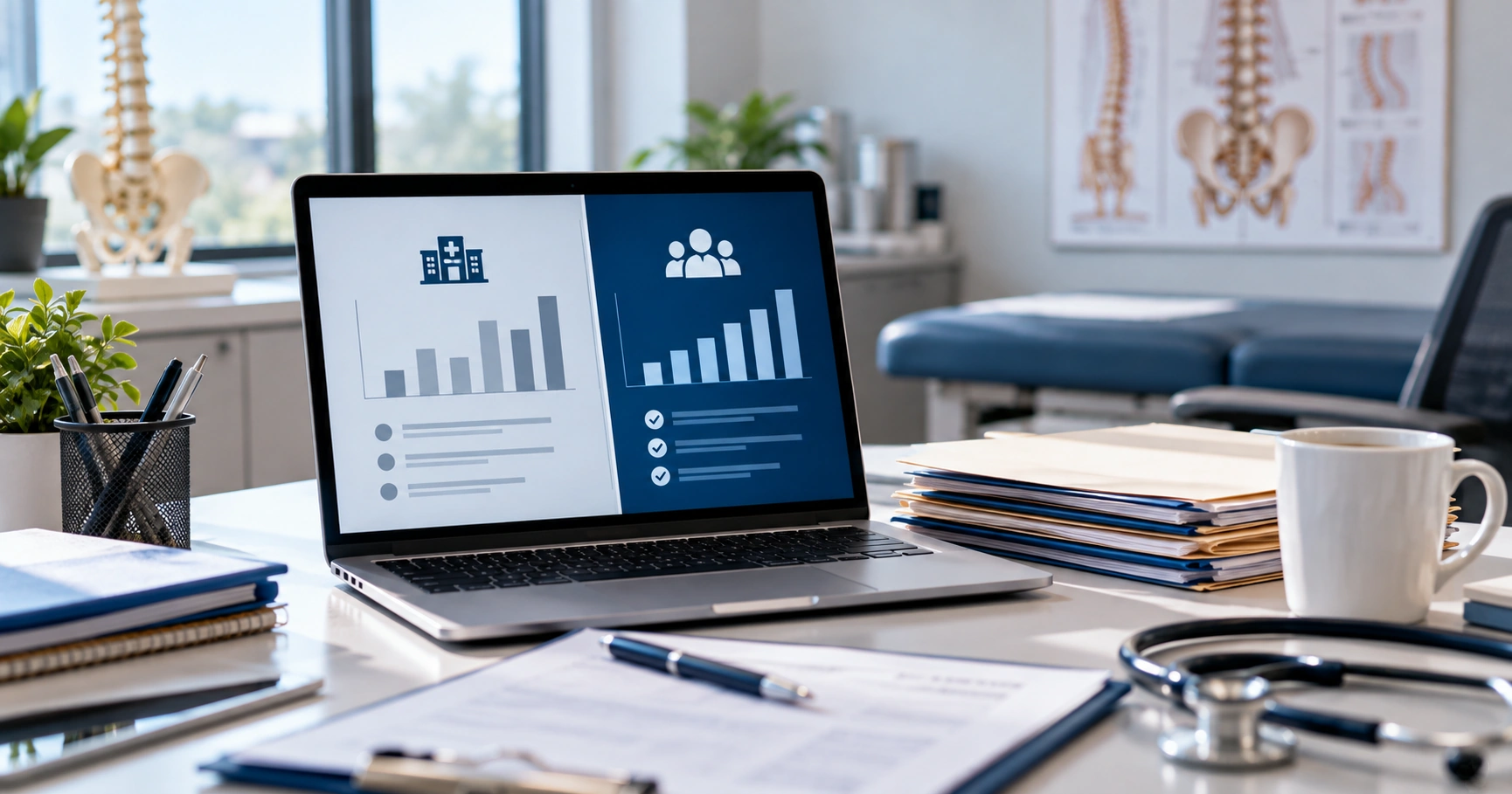 Outsource pain management billing cost comparison on a practice desk