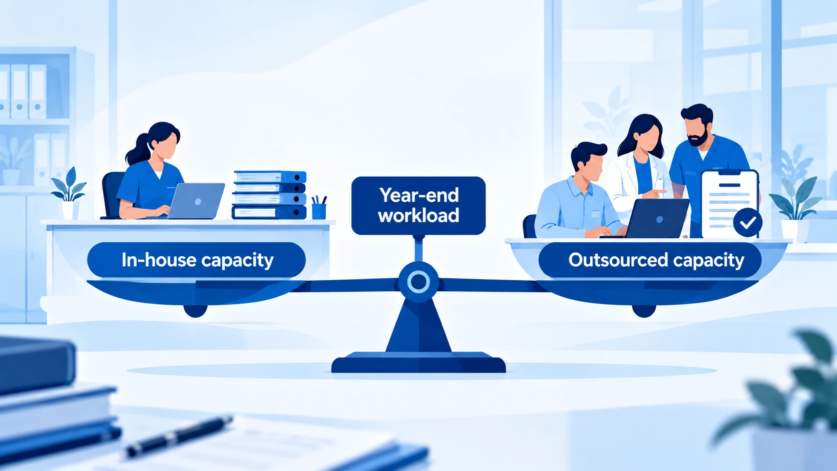 In-house and outsourced billing capacity compared for the year-end close